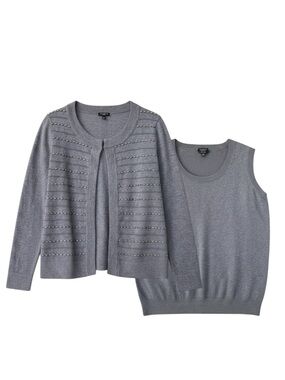 Talbots Wool Blend Beaded Cardigan Set Size LP, Grey